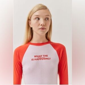 Urban Outfitters What Is Happening Long Sleeve Raglan Tee (size M)